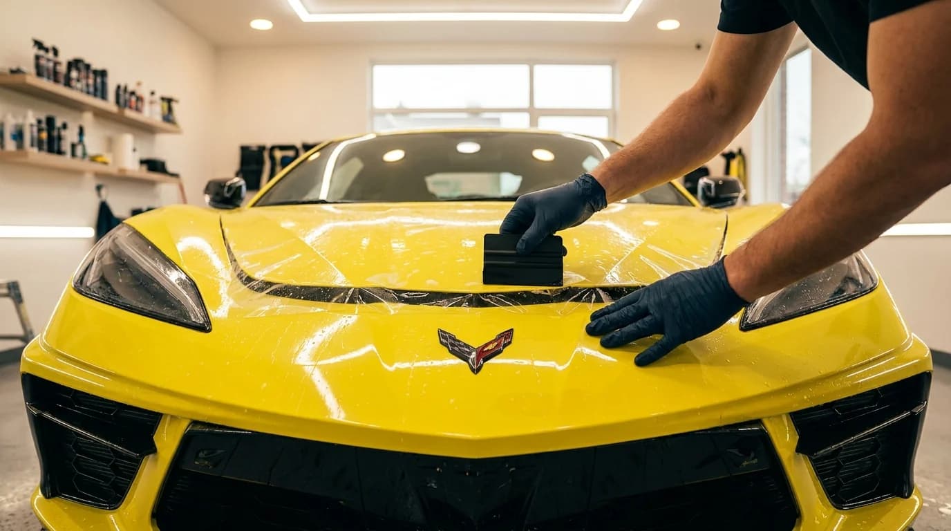 Corvette PPF installation Calgary — professional paint protection film coverage rock chip defense