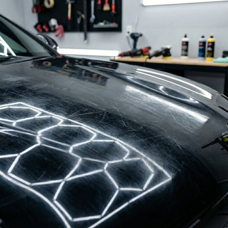 Paint correction Calgary - damaged vehicle before correction swirls scratches comparison