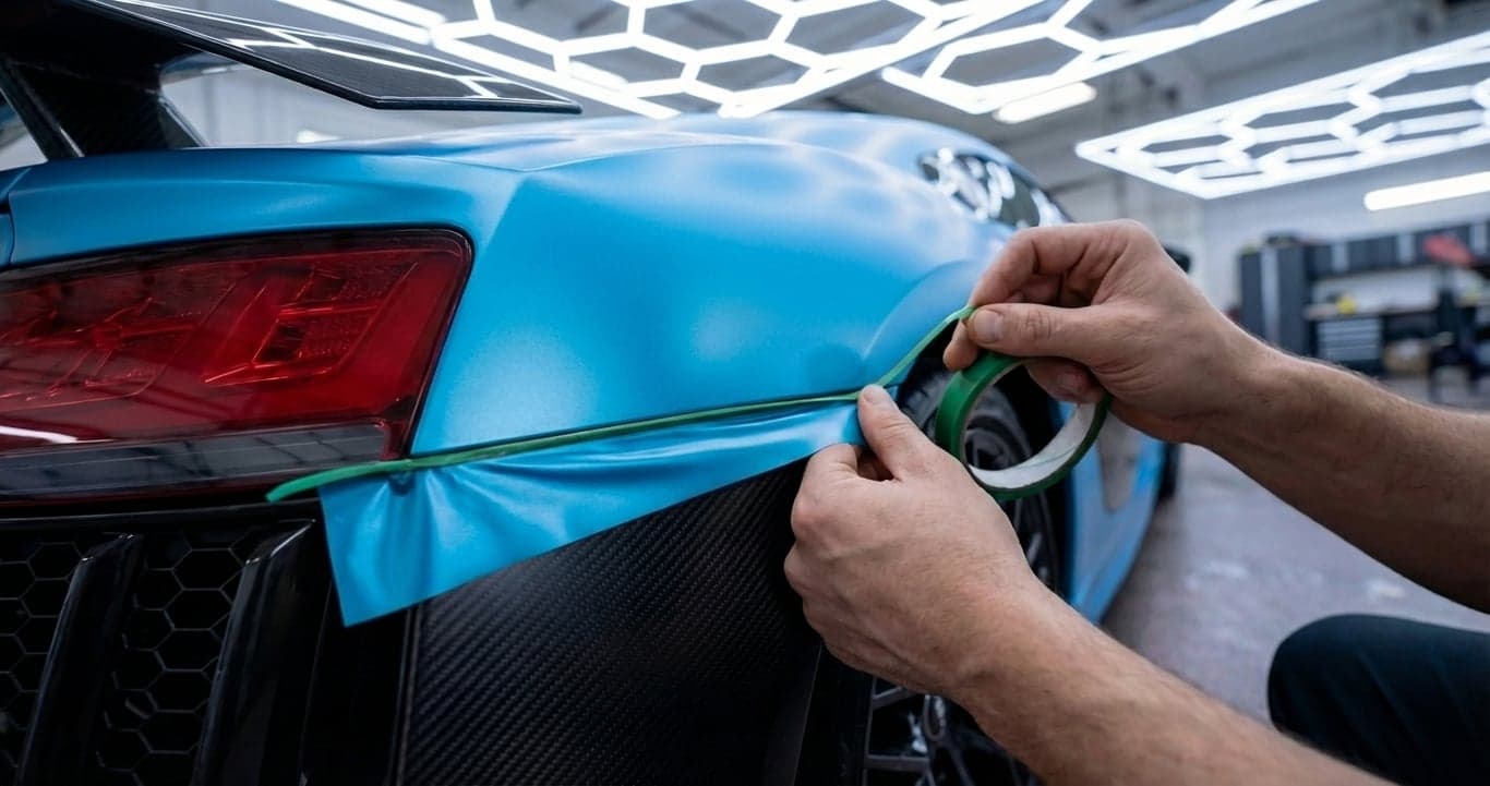 Knifeless tape vinyl wrap installation Calgary - precision trimming technique no blade contact professional application