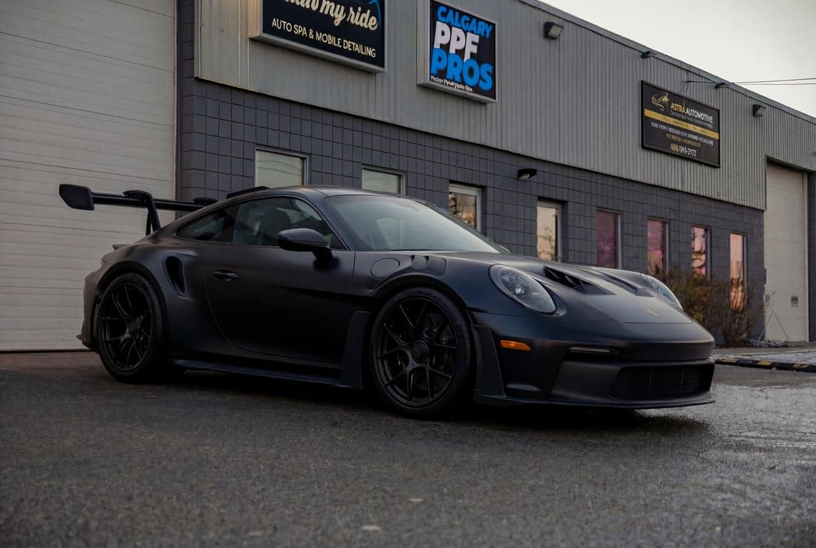 Stealth PPF matte wrap Porsche 911 GT3 Calgary luxury vehicle protection gloss to satin