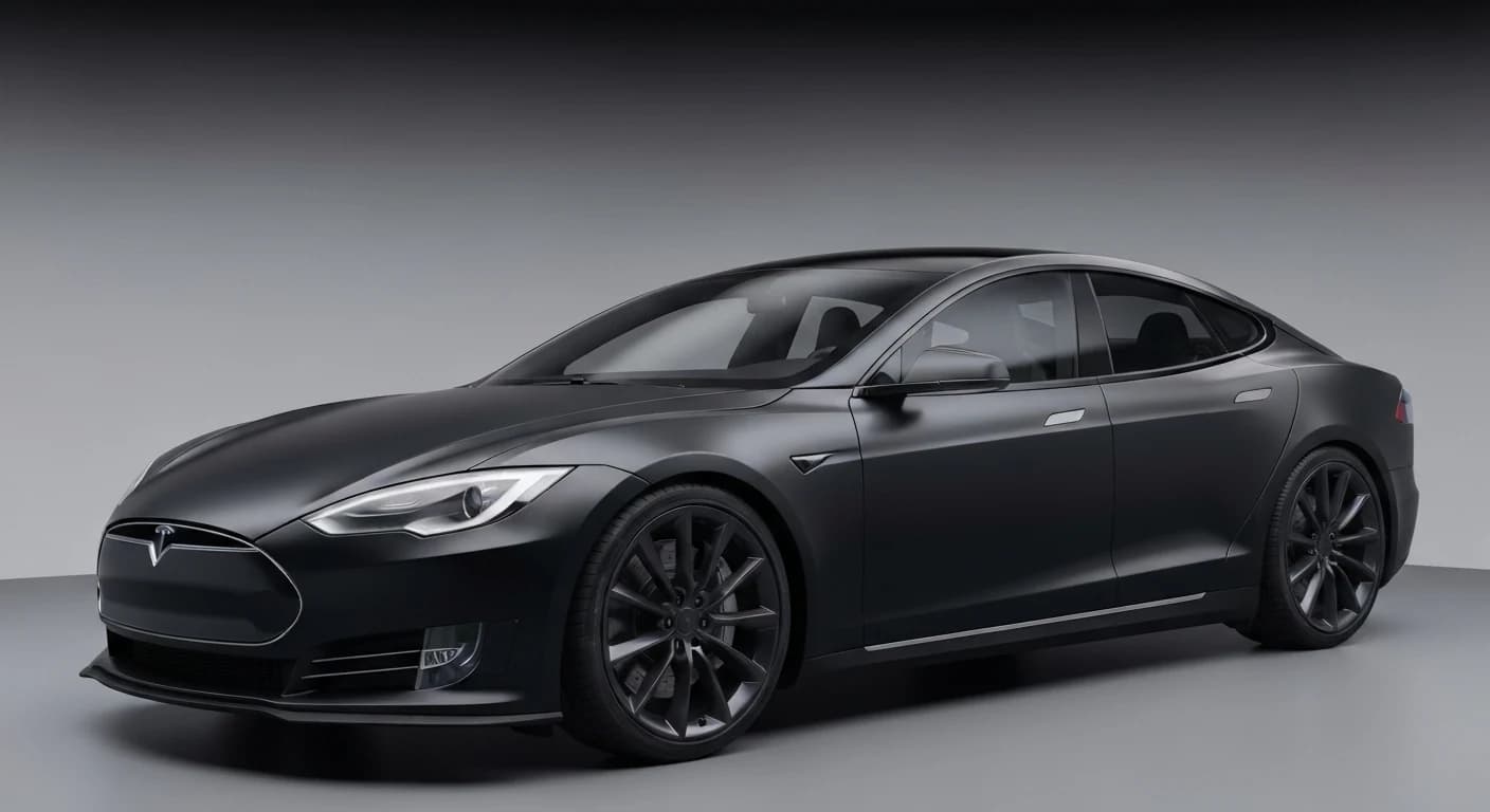 Matte black vinyl-wrapped luxury sports car in a dark Calgary studio
