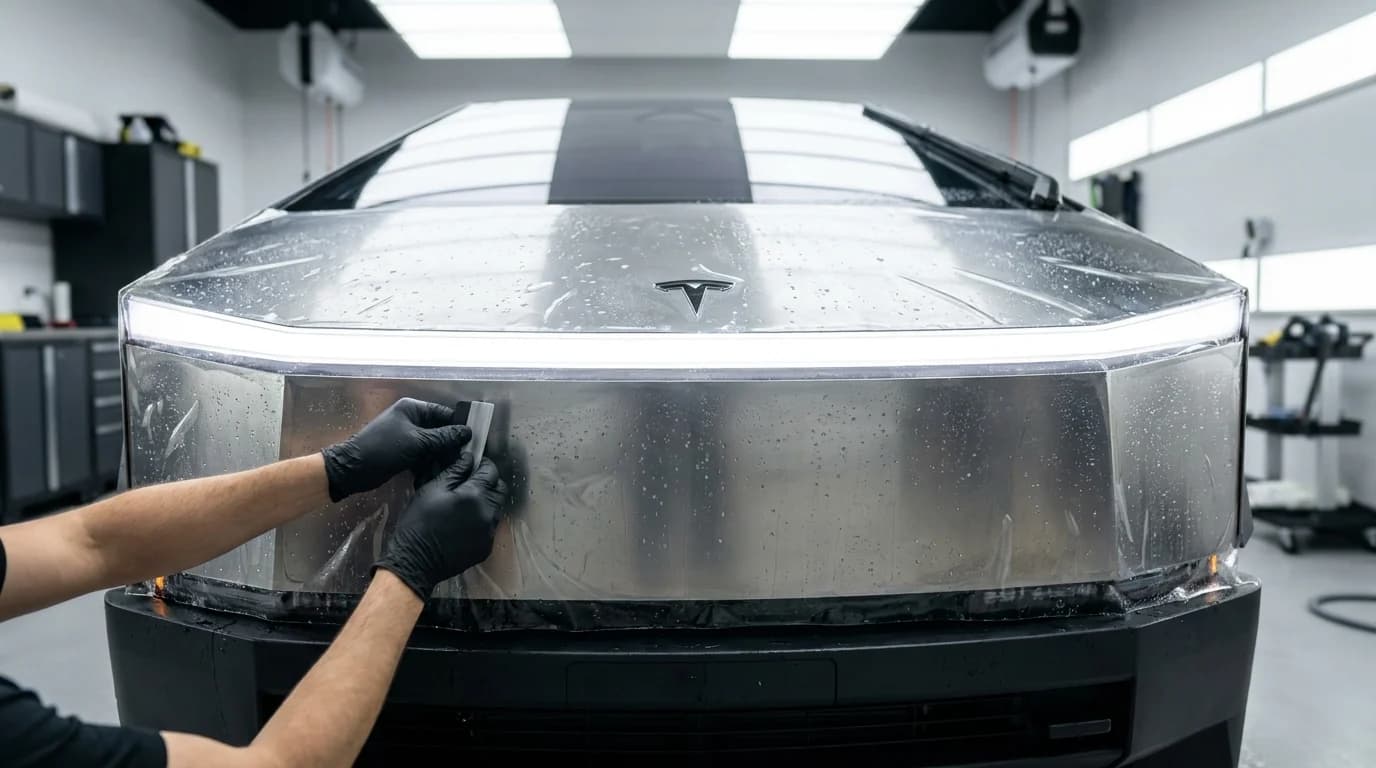 Tesla Cybertruck PPF installation Calgary — professional paint protection film coverage rock chip defense
