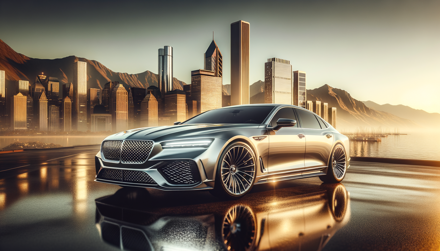 Luxury vehicle with pristine PPF protection against Calgary skyline